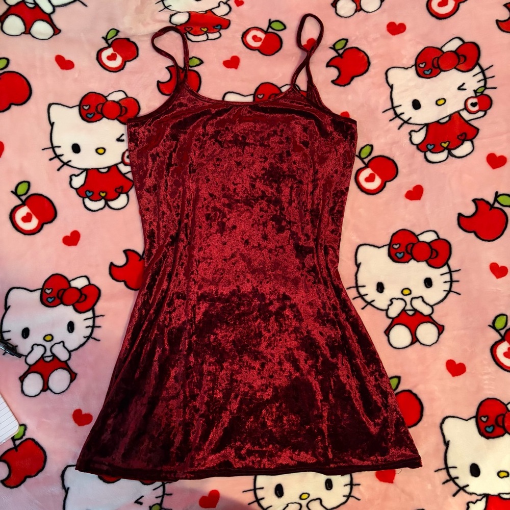 Red Crushed Velvet Mini Dress Size M